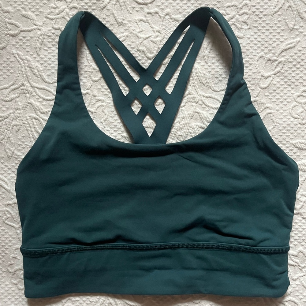 Lululemon Mind Over Miles teal longline bra cutout racerback size 6